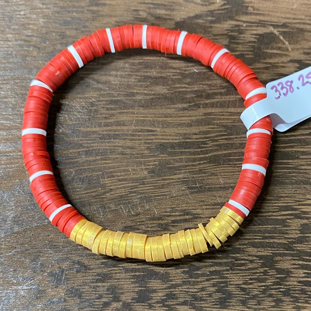 NWT Handmade Red and Gold Heishi Beaded Bracelet